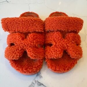 Hermes Chypre Sandals Size 36 Teddy Orange Sherling